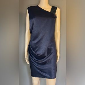 NWOT HELMUT LANG Black Asymmetrical Ruched Draping Wrinkled Satin Dress Size 2